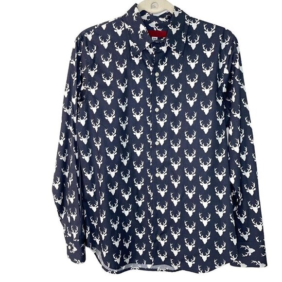 Envelop Deer Print Shirt Mens Size Small Button Front Cotton Made In Canada Gray - Picture 1 of 8